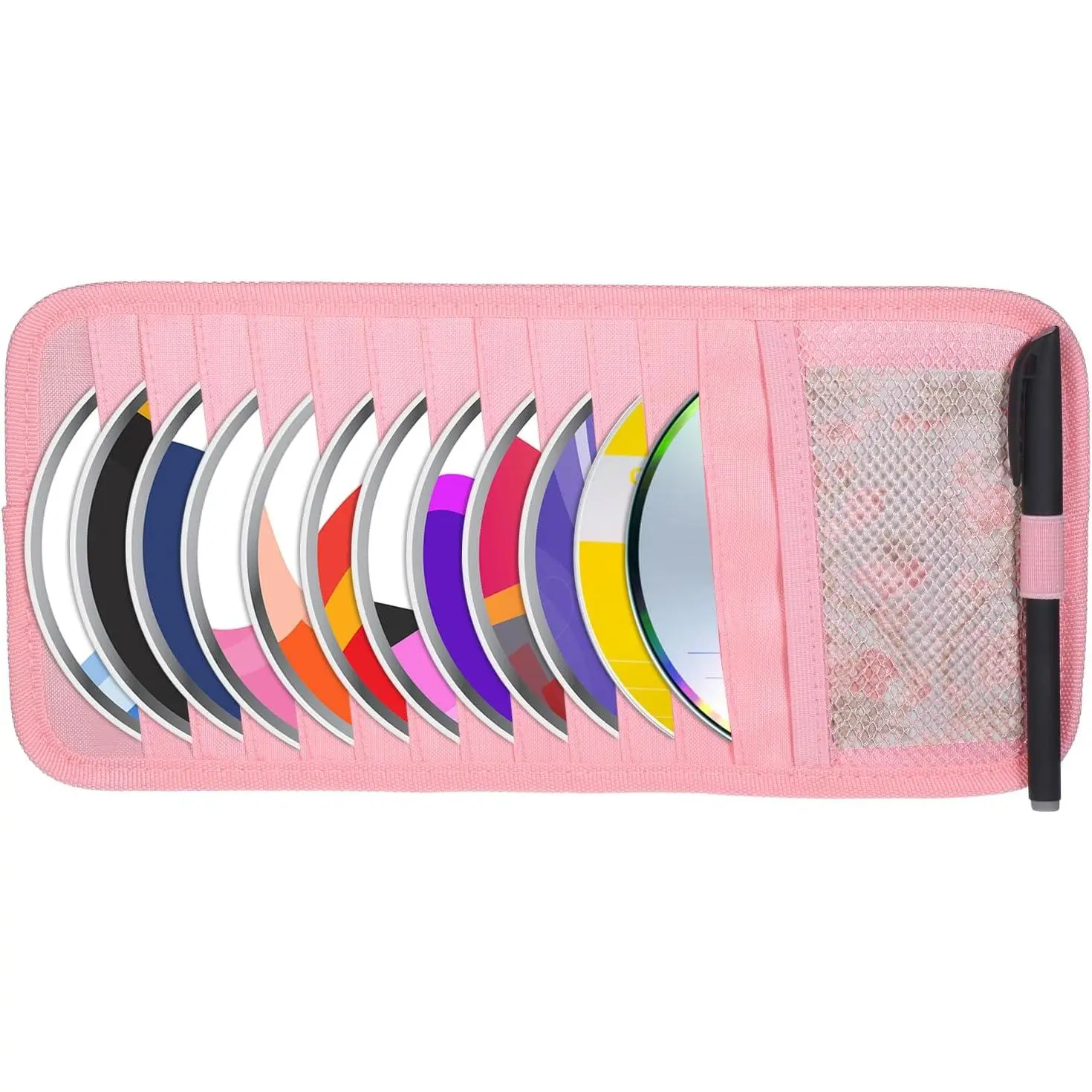 CD Holder for  Visor,  Sun Visor Organizer Large Capacity with 12 DVD Storage Sleeves 1 Mesh Pocket 1 Pen Holder and Elastic Strap