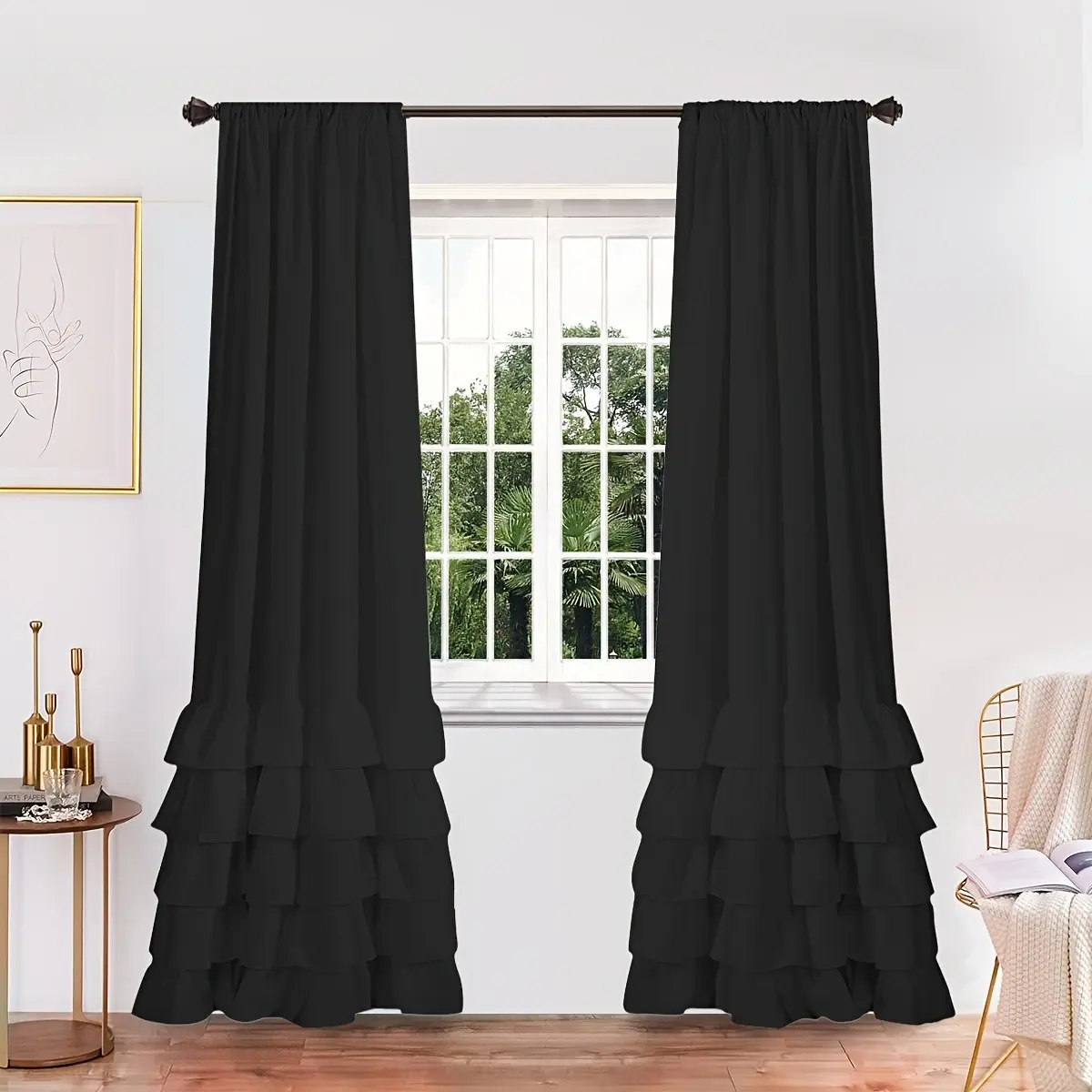 2 Panels Semi-Transparent Layered Ruffled Curtains, French Style Romantic Window Drapes, American Natural Home Decor Partition Curtains