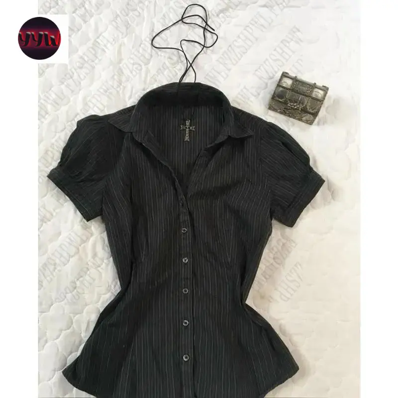 YYW1 Classic fit shirt Vintage Women Clothes Y2K Minimalist Fashion Tops emo Aesthetic Harajuku Daily 90s Artsy Punk Shirts