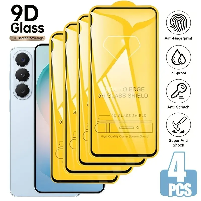 4 Pcs 9D Tempered Glass Screen Protector, Screen Protector Film for Samsung Galaxy S26 Ultra/S26/S25 Ultra/S24 Ultra/S24/S23/S22/S21/S23+/S22+/S21+, High-Definition Glossy Finish, Easy Installation, Scratch & Impact Resistant, Anti-Fingerprint