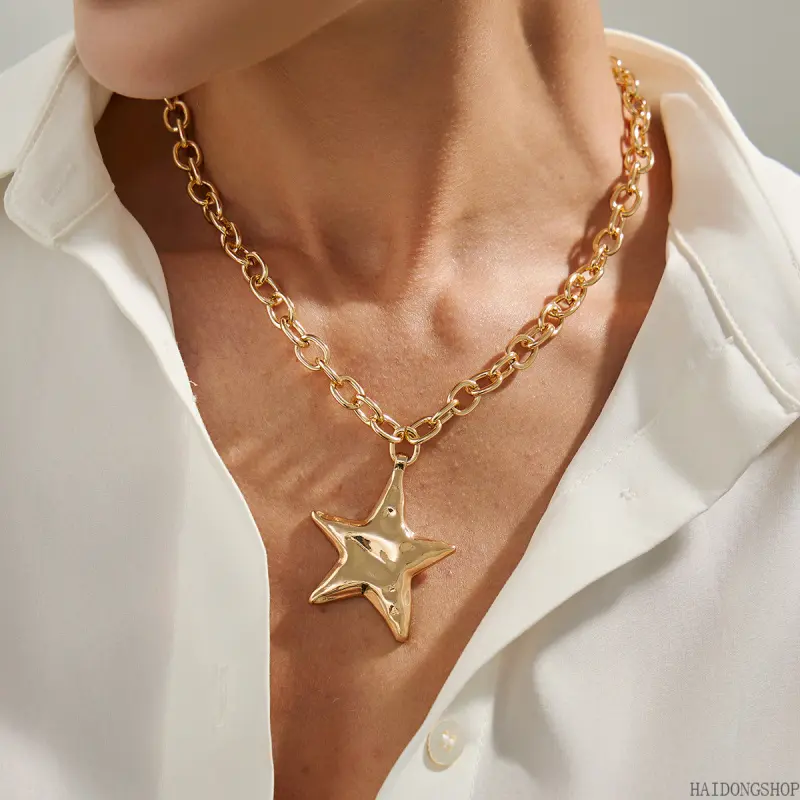 Bohemian Geometric Star & Circle Pendant Necklace for Women, Alloy Boho Light Luxury Jewelry, Elegant Trendy Accessory for Daily Wear & Party Occasions season witchy fashion men's holiday haul christmas birthday anniversary exquisite chain men durable eye