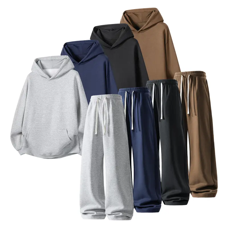 Mens Sweatsuit 2 Piece Hoodie Tracksuit Jogger Set Soft Fleece Lining Outfits, Machine Wash, Kangaroo Pocket Sweatshirt, Drawstring Waist Sweatpants, Fall Winter Matching Sets