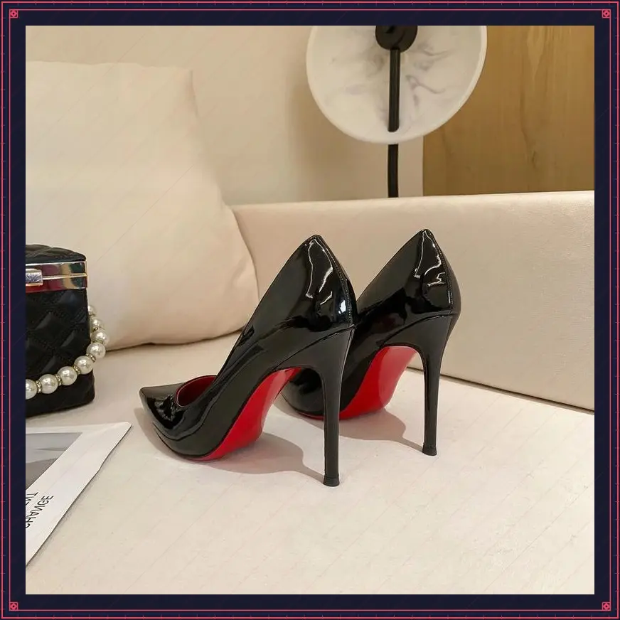New  Autumn Black Patent Leather Pointed Women's High Heels Sexy Women's Dresses Slim High Heels Walking Shoes Girl(Raincoats)