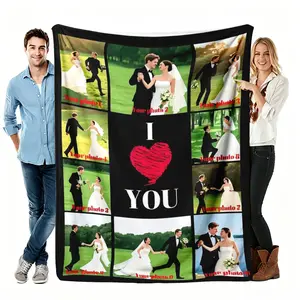 Custom I Love You Wedding Photo Flannel Blanket, 10 Picture Bride Groom Collage Soft Throw, Cozy Romantic Newlywed Gift for Her Him Wife Husband, Anniversary Home Decor for Couch Bed, AC Room Summer Blanket, Valentine Gift for Couples Lovers