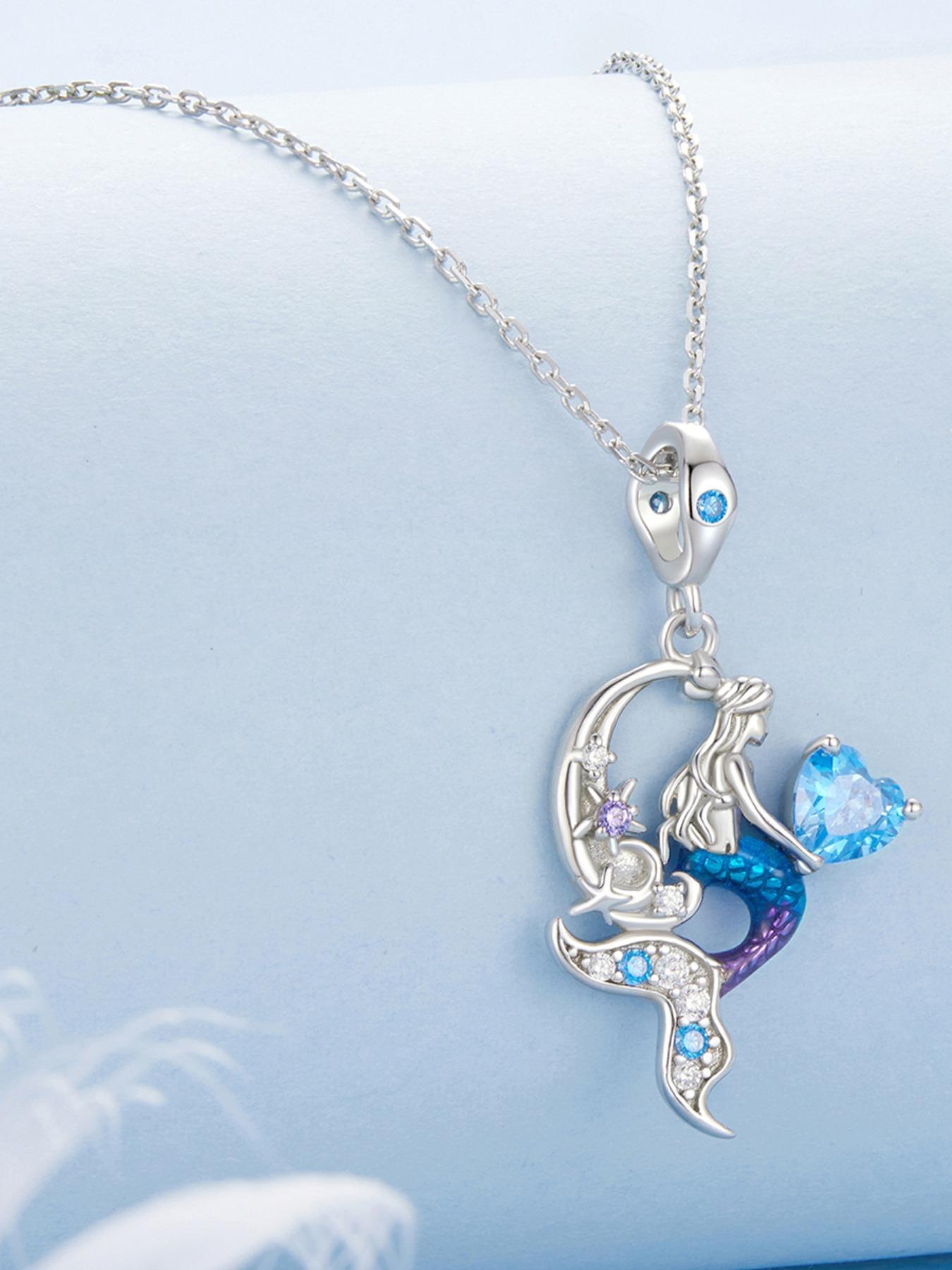 925 Sterling Silver Fashion Mermaid Design Pendant Necklace for Women, Elegant Romantic Jewelry for Party, Daily Decor, Trendy All-match & Exquisite Jewelry for Birthday Gift, Marine Life Pendant