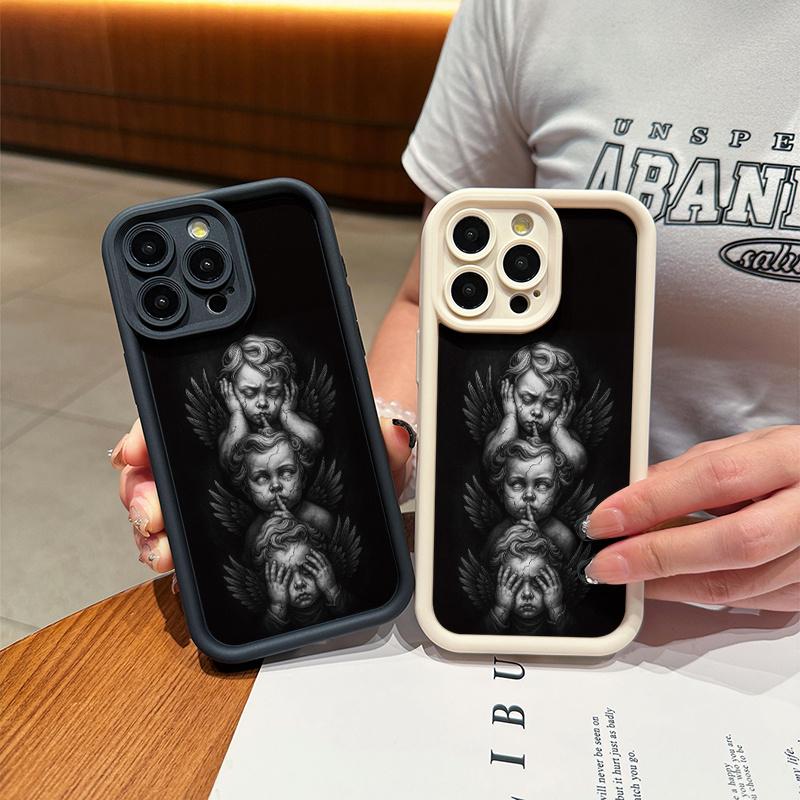 Phone case: Black And White Cherub Trio Pattern Black Sky Eye Ladder Phone Case. It Features A Precise Cutout Design for Full Protection Of Your Phone. for iPhone 17 E Air Pro ProMax iPhone16 15 14 Plus 13 12 Mini 11 X XS XR