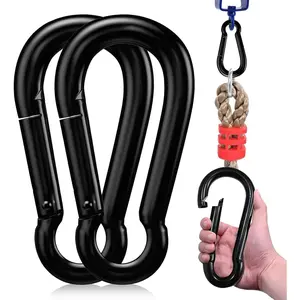 Locking Carabiner Clip 2 Pack, Heavy Duty 500lbs Capacity, Carbon Steel Quick Link Clip for Climbing, Camping, Hiking Equipment