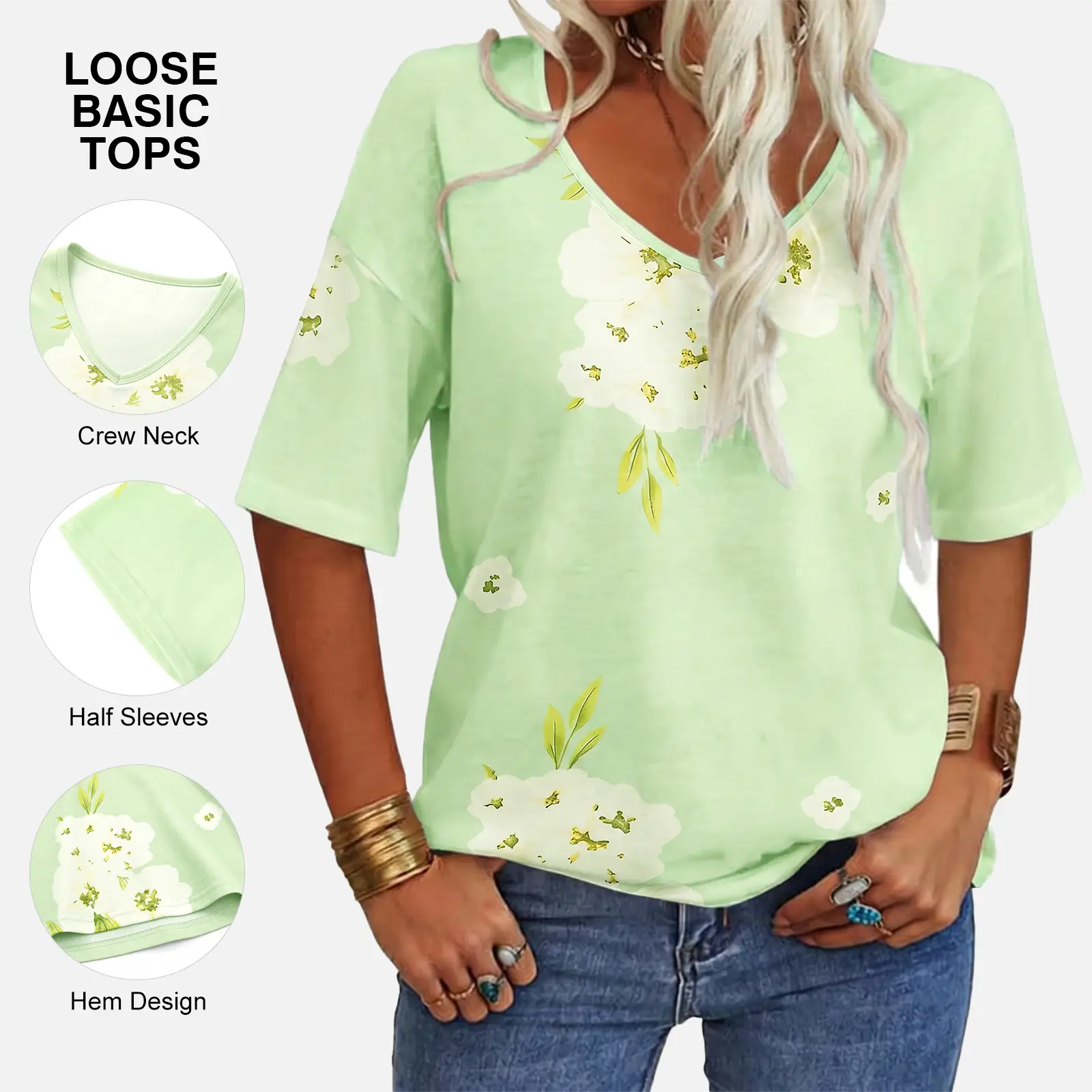 Imily Bela Women's  Soft V Neck Tee Half Sleeve Lightweight Flowers/Dots/Leopard Print Fit Shirt Minimalist Top  Casual Comfortable Simple Womenswear shirts