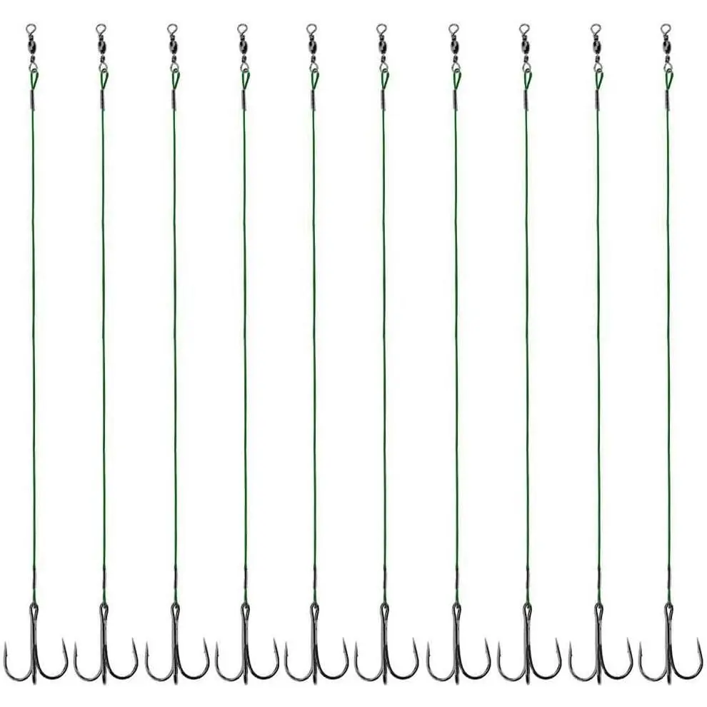 5-10pcs Fishing Treble Hook with Leader Nylon Coated Fishing Wire Leader with Swivel 3/0 2/0 1/0 1# 2# 4# 6#
