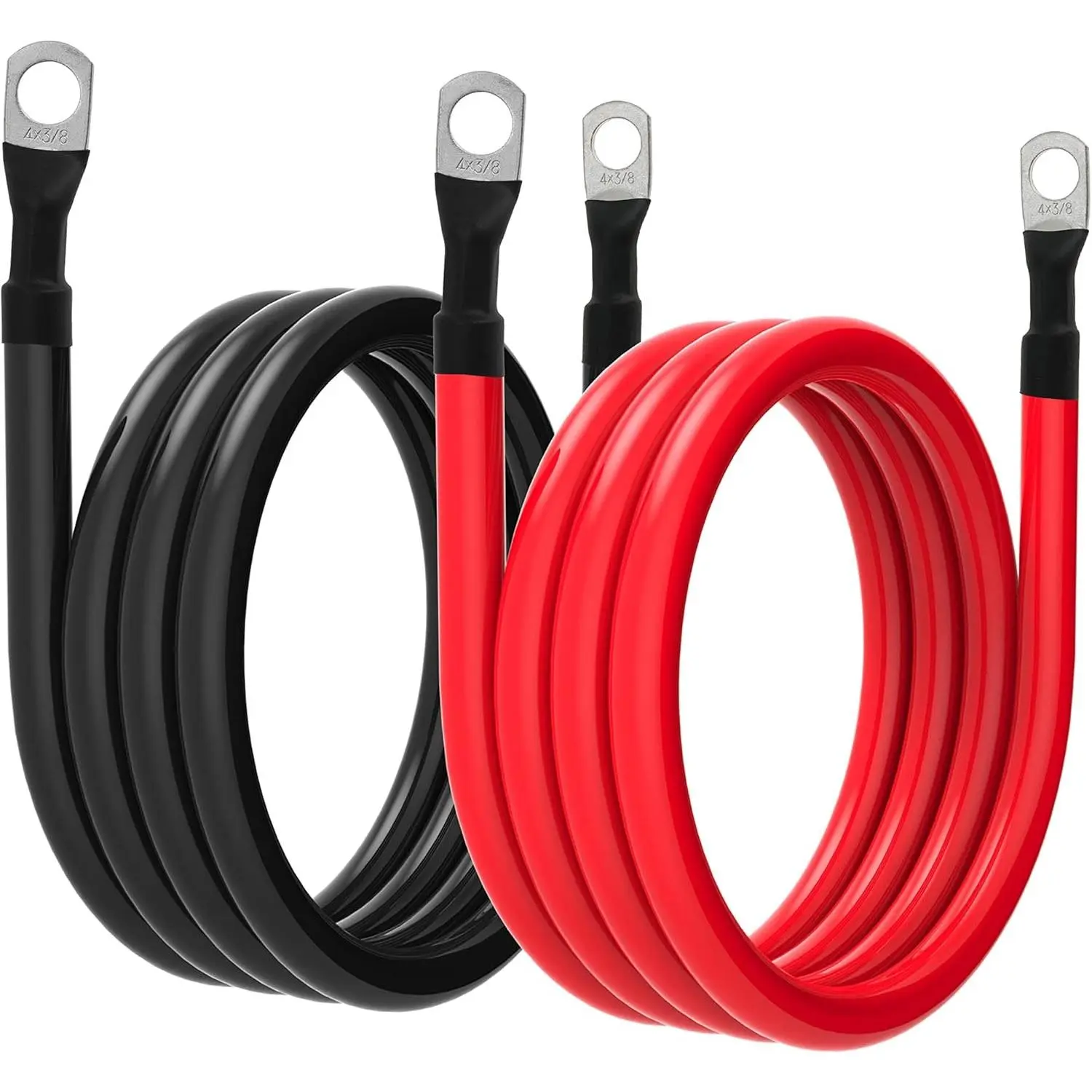 4 AWG Battery Cable 4AWG Gauge Pure Copper Battery Inverter Cables with 3/8 in Lugs Both Ends Power Inverter Wire Set for Automotive Solar Marine Boat RV Car Motorcycle Red and Black (6ft)