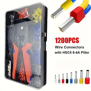 Hsc8 6-4 European Tube Terminal Crimping Pliers, 1200 Cold Crimp Terminals Set, Storage Box Included, Copper Contacts, Crimping Tool Kit