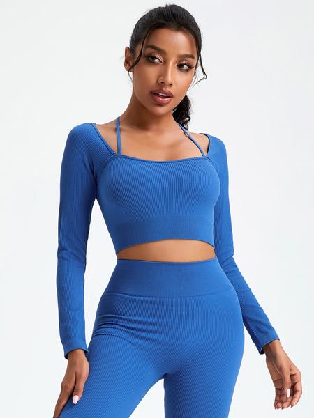 Women's Long Sleeve Casual Fitness Top, Fitness Activewear, Fitted Polyester Fabric, All Season Wearable Gym Training, Comfortable & Stylish Design