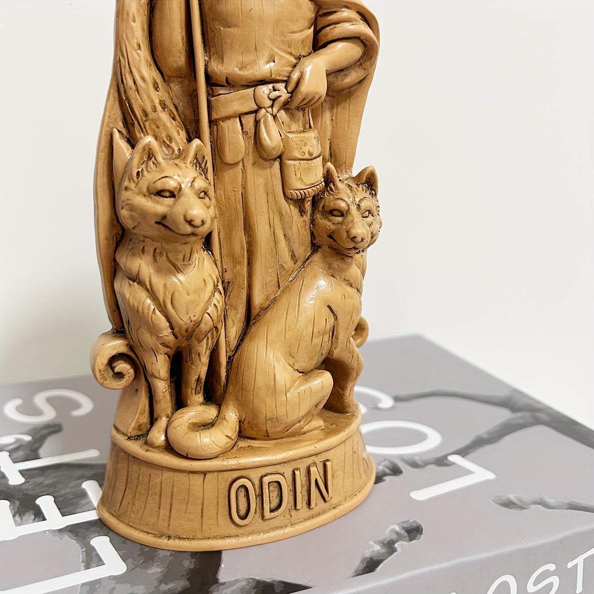 Odin Norse God Resin Statue - Viking Altar Mythology Wood Carving Style, Versatile Indoor/Outdoor Home Decor