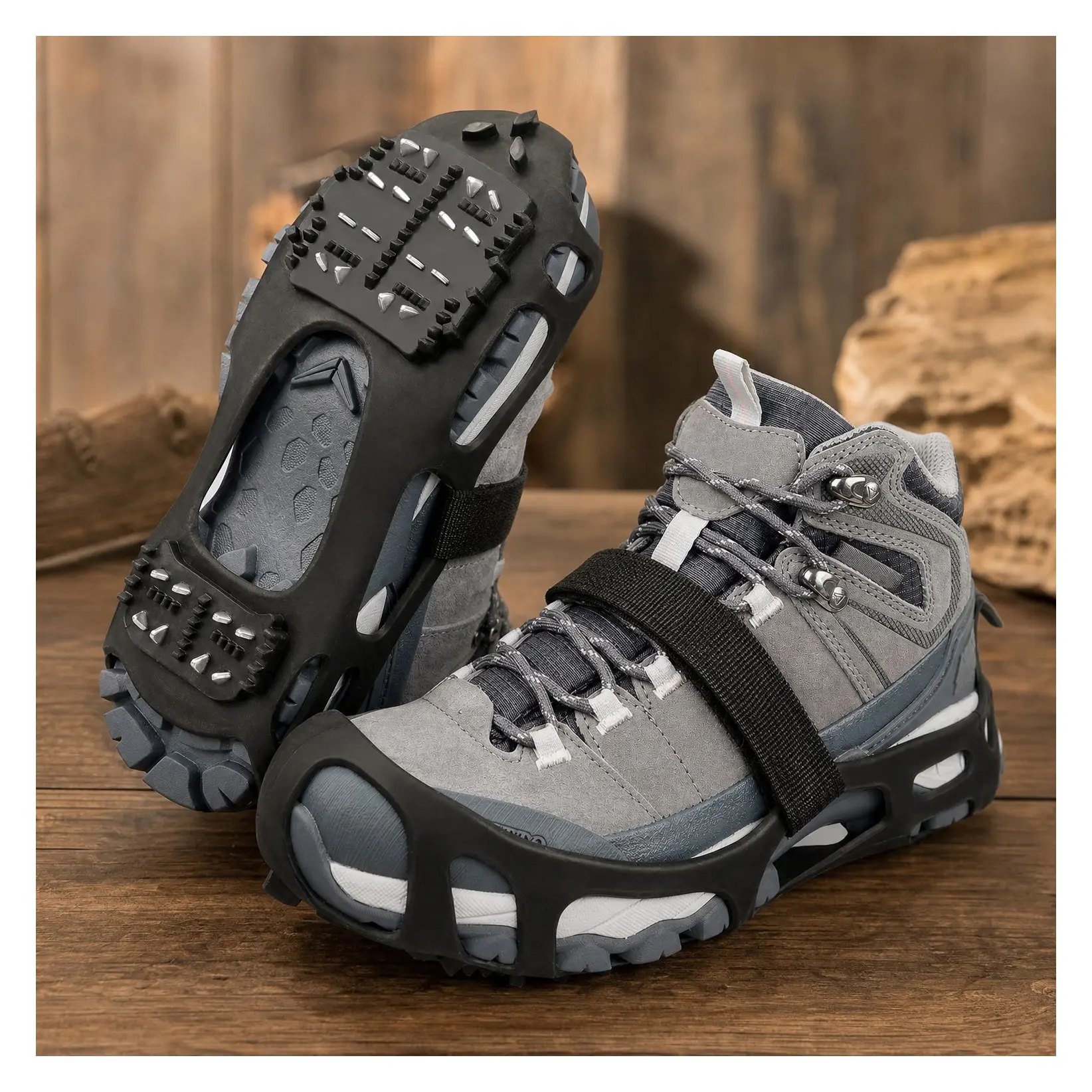 Ice Cleats Crampons Snow Traction Grippers for Shoes and Boots Men Women - Non-Slip Spikes with Straps, Slip-On Rubber Stretch Overshoes for Winter Walking Hiking FishingGift