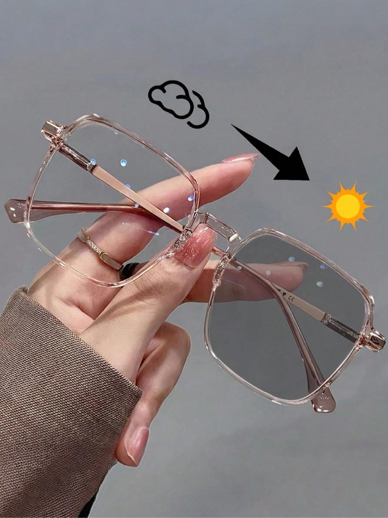 Fashionable Women's Classic Photochromic Sunglasses, Square Frame, Plastic Material, Casual Style, Ideal for Daily Travel