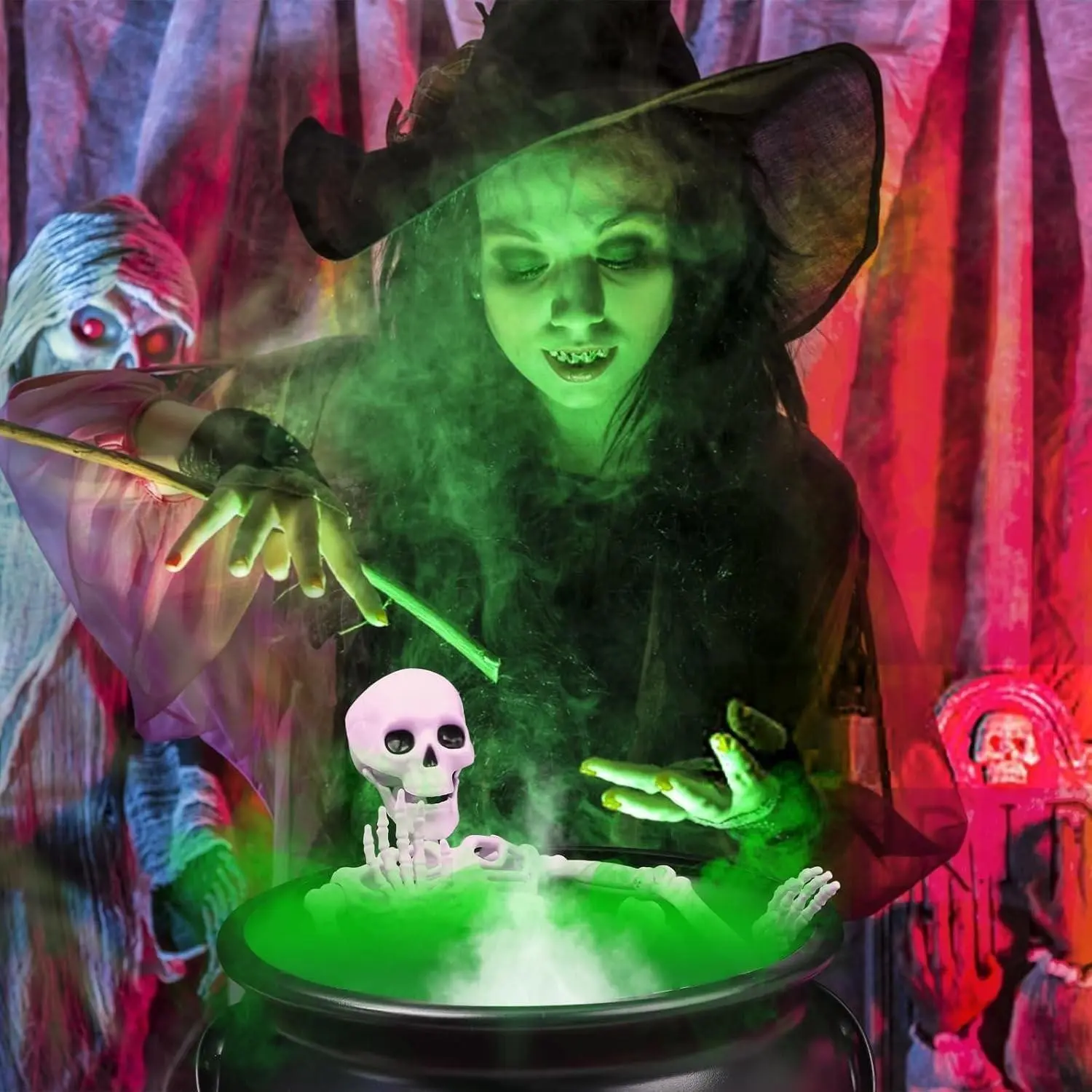 Skull Floating Potion Pot Fog Diffuser, Static Display Dynamic Fog Effect, Ideal for Living Room, Kitchen, Party, Spooky Halloween Decorations