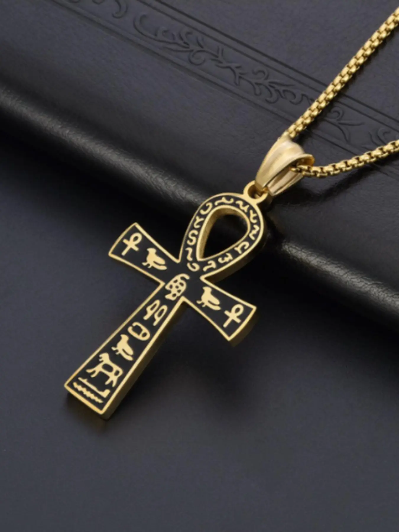 Vintage Ancient Egyptian Ankh Cross Pendant Titanium Steel Necklace Hip-hop Jewelry Durable Fashion Accessory Alloy Necklace