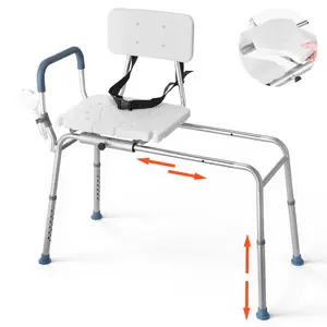【DealsForYouDays】VEVOR Sliding Shower Chair, 400 lbs Capacity Tub Transfer Bench for Bathtub, Heavy Duty Shower Bench with Arms and Backrest, Height Adjustable Seat for Handicap, Adults, Seniors, Elderly and Disabled