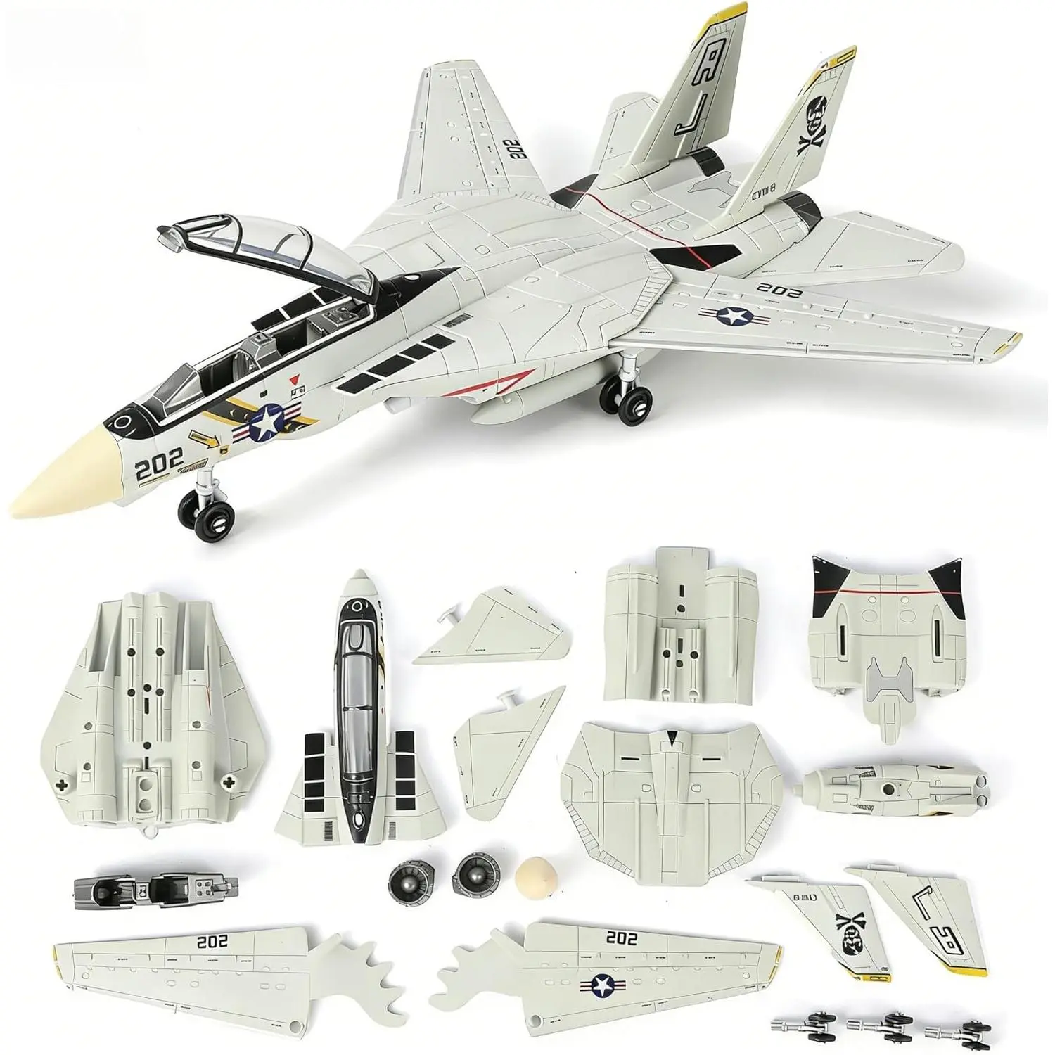 1:72 Scale F-14  Fighter Jet Quick Build Model Kit with Movable  and Tail Fins for Aviation Enthusiasts and History Fans (White)