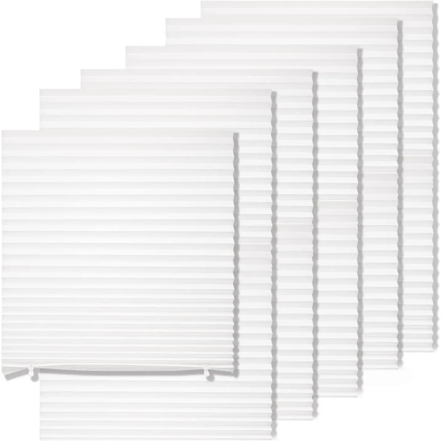 6 Pack Temporary Light Filtering Paper Shades for Windows,Paper Pleated Blinds with Adhesive,No Tools No Drilling Free Cut Size Temporary Room Darkening Shades(White, 36" W x 72" H)