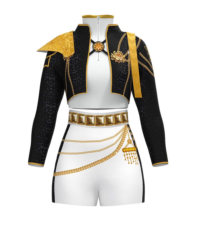 K-Pop Demon Slayer Cosplay Costume Anime Two-Dimensional Stage Performance Costume Zoe Rumi Cosplay Outfit KPop Demon Hunter Costume 2-Piece Set: Halloween Embroidered Jacket and Plaid Skirt, Dance Performance (All Patterns Are Printed) Womenswear Clothes