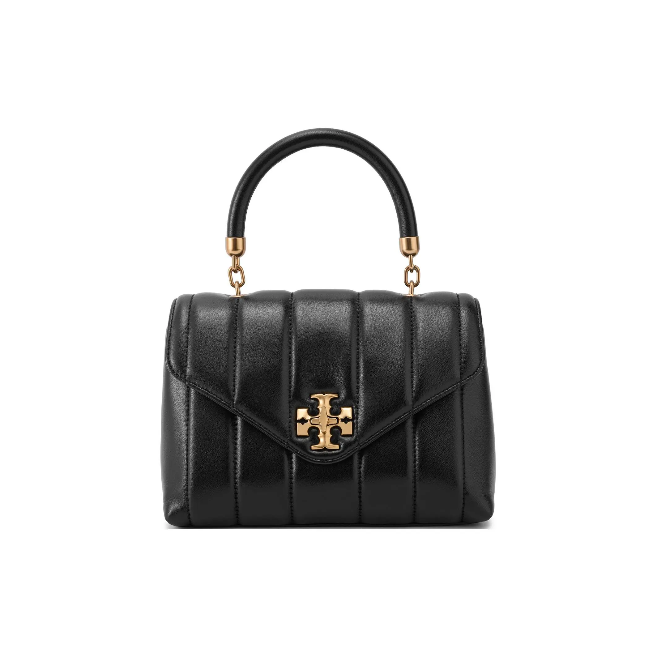 Tory Burch Kira Small Leather Crossbody Shoulder Handbag for Women – Black with Double-T Brass Hardware