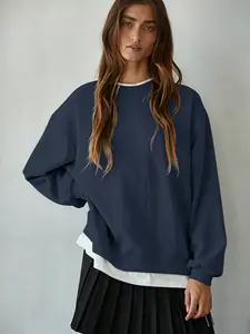 Women's Loose Fit Casual Patchwork Sweatshirt, Round Neck Pullover Sports Top, Comfortable Basic Versatile Shirt for Everyday Wear