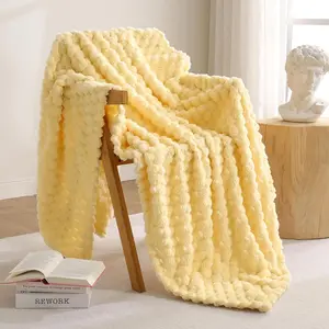 Flannel Fleece Throw Blanket(50x70 inches), Big 3D Clouds Stylish Hexagon Decorative Fuzzy for, Camping, and Travel, Soft Cozy, Light Yellow