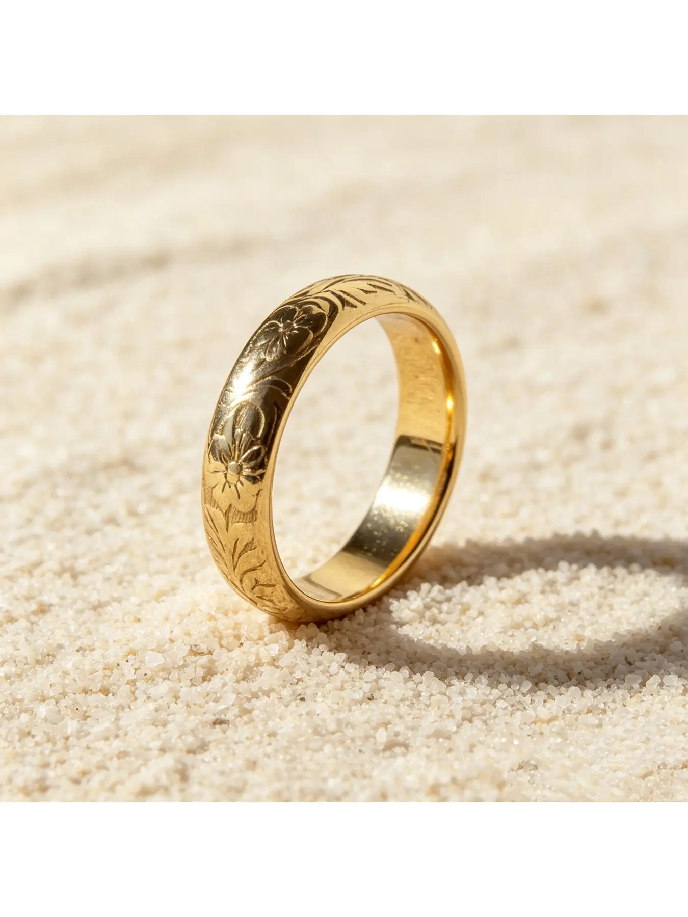 Wide Dome Plain Band Hand Engraved Floral Leaf Gold Wedding Band, Vintage Bloom Full Circle Eternity Band, Textured Retro Birthday Gift for Women, Stackable Versatile Women Jewelry, Ideal for Thanksgiving Dinners and Christmas Gift Occasions