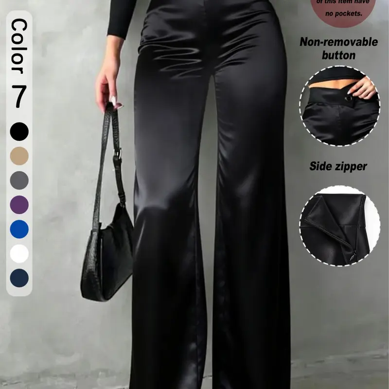 Women's Satin Straight Leg Pants, Irregular V Waistline, Casual Fitted Long Pants, Perfect for Daily Wear, Office, Dates, Holidays, Casual Fashion Bottoms