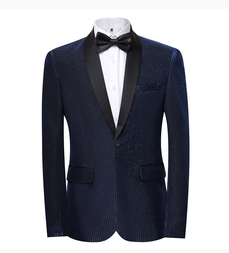 Men's Slim Fit Groom Tuxedo Suit  Korean Style Wedding Blazer & Pants Set, Business Casual Plaid Suit