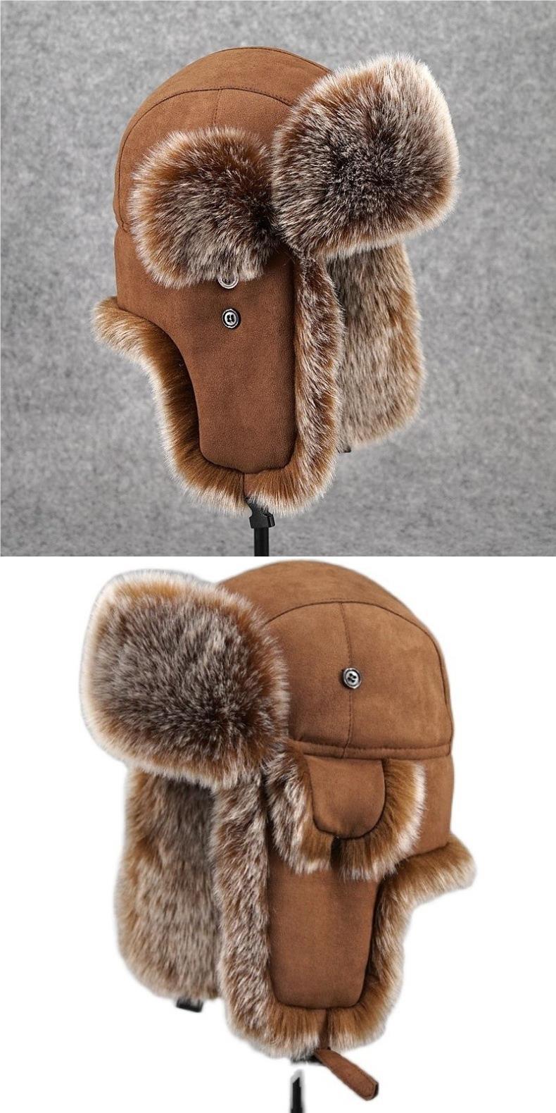 Men's Winter Ushanka Earflap Trooper Hat Aviator Windproof Hat Faux Fur Warm Hat Ski Beanies Cap Berets Skull caps