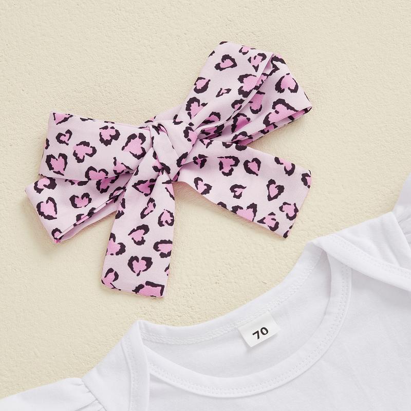 Aunties Bestie Baby Clothes Girl Newborn Short Sleeve Romper Leopard Pants Set Headband 3Pcs Infant Summer Outfits