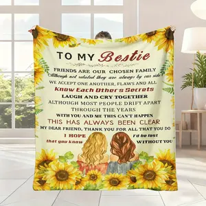 A Cozy Throw Blanket for My Best Friend, Featuring Heartfelt Messages. This Soft Flannel Bedspread Is Perfect for All Seasons And Makes a Wonderful Birthday Gift Or Thank You Present for Bffs, Adding a Touch of Warmth to Home Decor in Beige