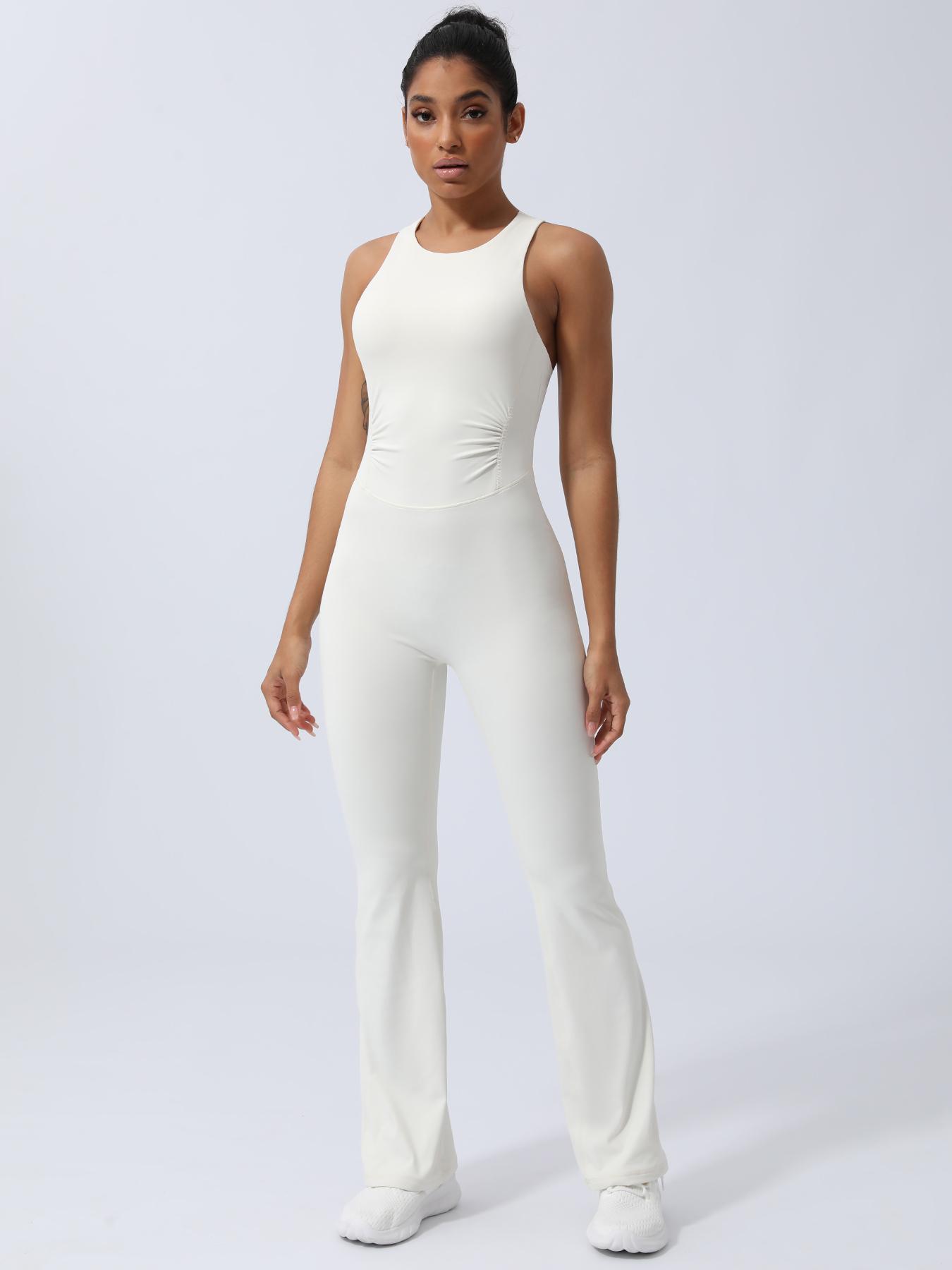 Women's Solid Criss Cross Backless Sports Jumpsuit, Casual Sporty Sleeveless Twist Jumpsuit for Yoga Gym Workout, Ladies Sportswear for All Seasons