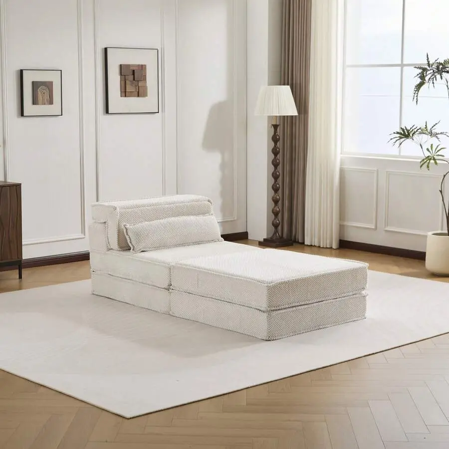 Compression Mahjong Sofa,Convertible Floor Sofa Bed,Boneless Modular Sectional Sofa,No Assembly Required,Circle Fleece,Oversized Single Seater With 1 Pillow And 1 Ottoman