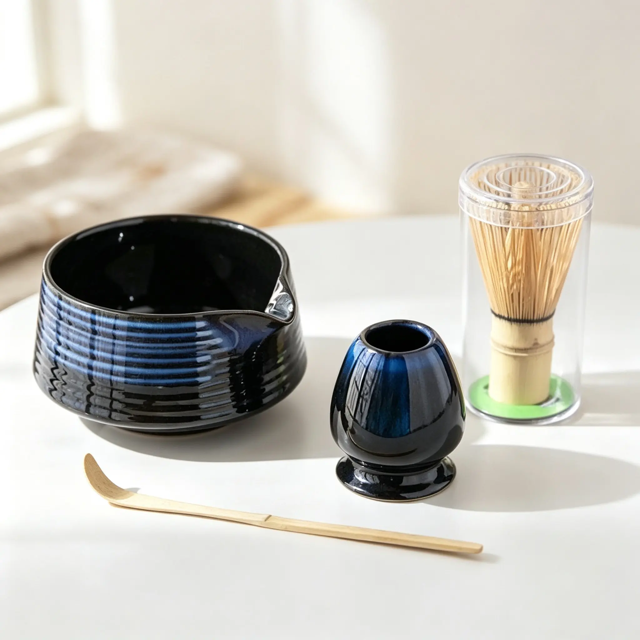 Japanese Matcha Whisk Set, 4-Piece High-Quality Ceramic Tea Ceremony Tools, Bamboo Spoon, Ideal for Home or Restaurant Use, Perfect Gift
