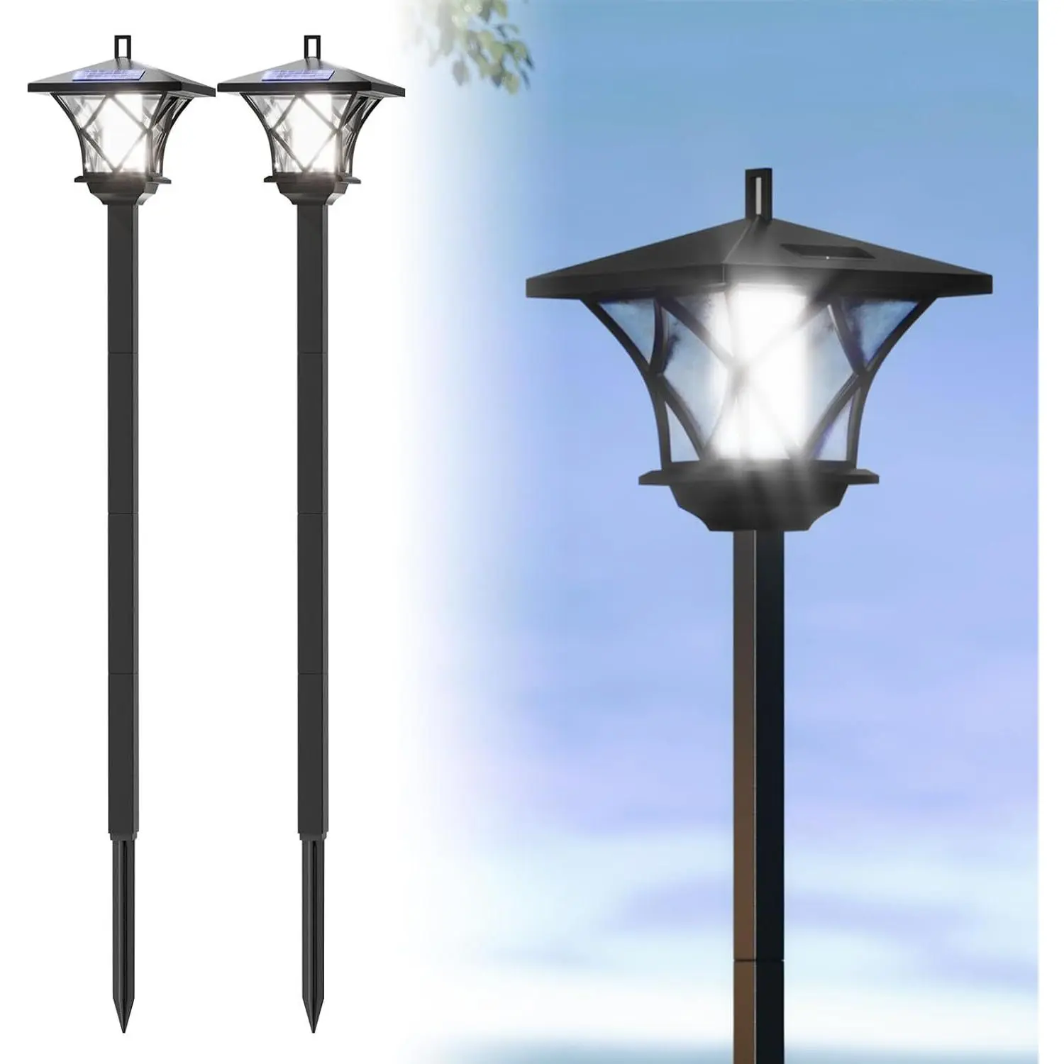 2pcs Solar Garden Lights Outdoor Decorative Led Landscape Pathway Lighting Waterproof Solar Powered Ground Lamp Energy Saving Light for Yard Walkway Lawn Patio Driveway Backyard Courtyard Home Outside Garden Landscape Ornament Decoration Lamp