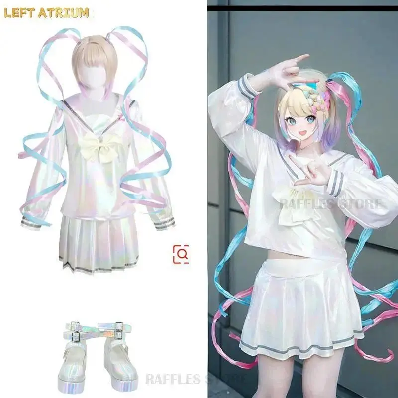 Women's NEEDY GIRL OVERDOSE KAngel Polyester Cosplay Costume Set - Lolita Coat, Skirt, Uniform, Laser-Color Ribbon Skirt, Wig, Shoes for Hallowmas COS Fashion Accessory Set