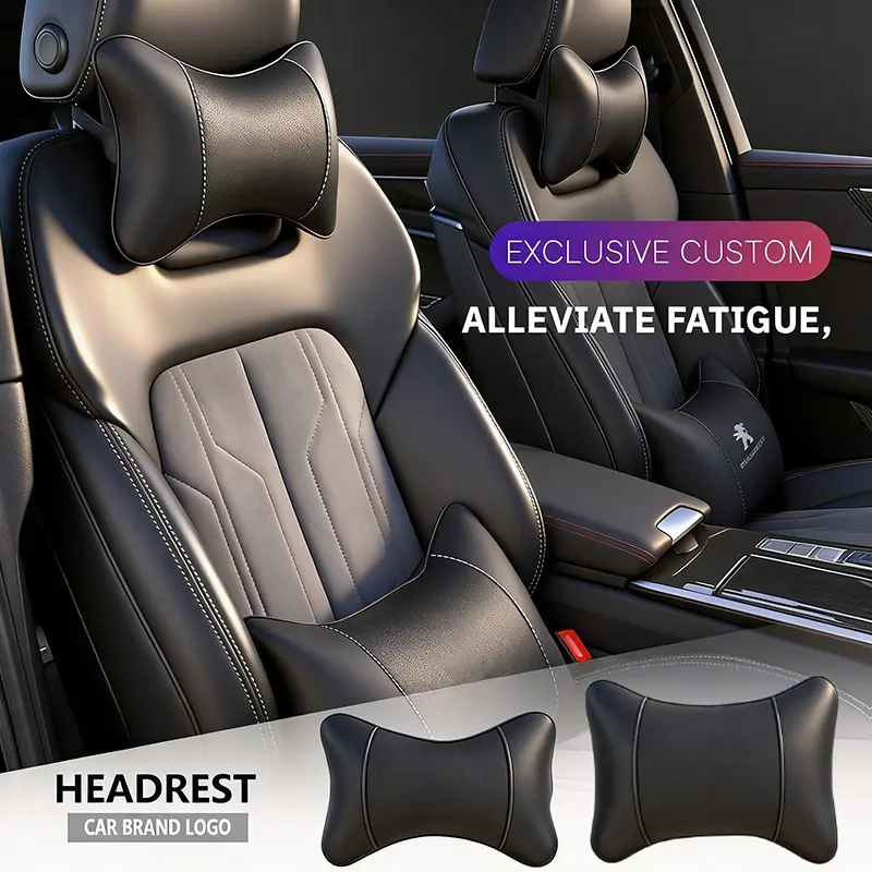 Leather Car Headrest Neck Pillow Car Seat Backrest Waist Support Cushion Compatible For Mercedes Bmw Audi Toyota Honda Ford Jeep Cadillac Jaguar Land Rover