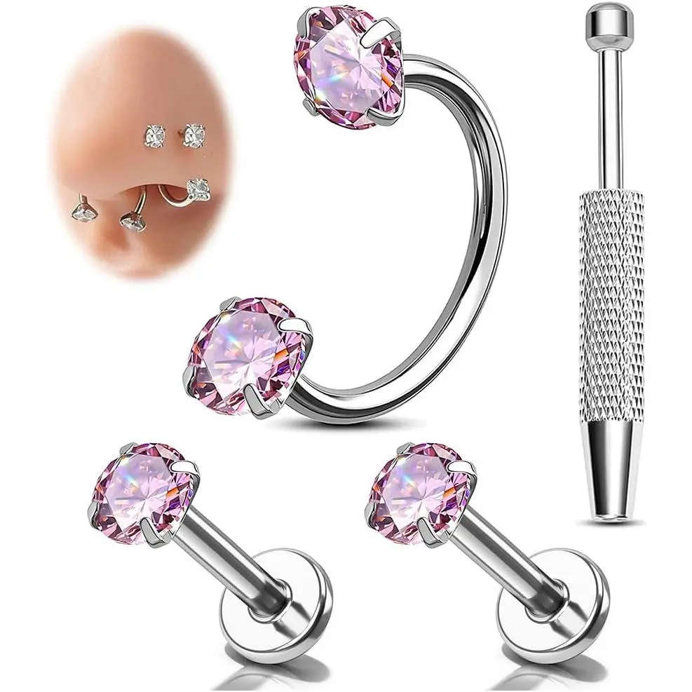 F136 Titanium Nose Ring Hoops 18g Nostril Studs Horseshoe Nose Rings | Double  Nose Rings for Women Men Internally Threaded   for Septum Lip Helix Daith Ear