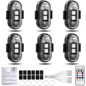 6PCS Wireless LED Lights for Car with Remote Control, Wireless LED Strobe Lights 8 Color USB Charing IP65 Waterproof Anti-Collision Warning Light for Car Interior Truck Motorcycle Drone Aircraft Bike