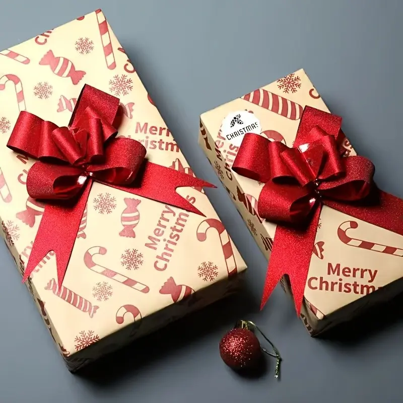 Christmas Pre-Tied Bow Ribbon, Glitter Pull Bow for Gift Wrapping, Xmas Gift Bow for Holiday Decoration, Festive Christmas Decorations