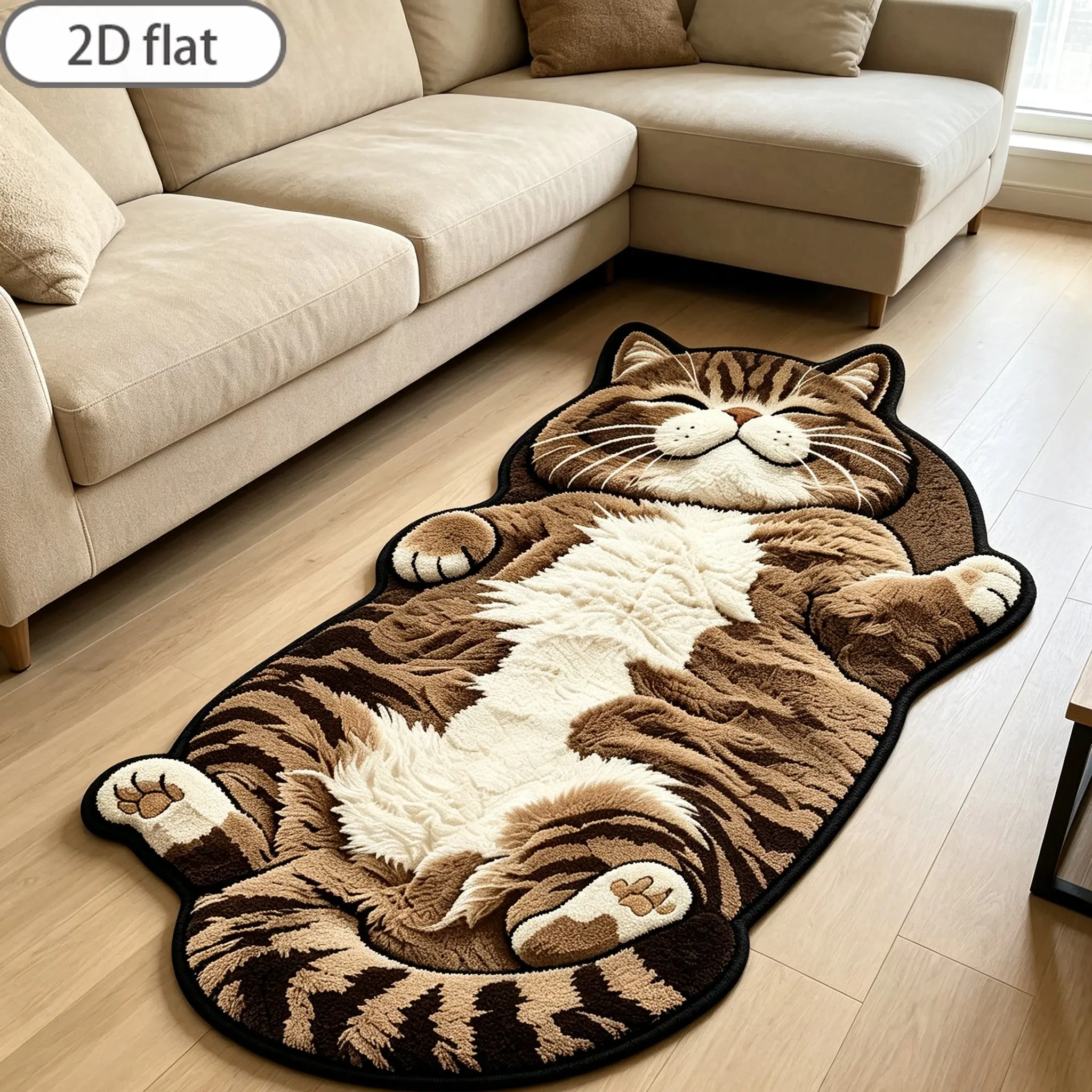 High-Quality Plush Carpet with Cat Pattern, Creative Design for Living Room, Bedroom, Kitchen, Washer Mat, Unique Animal Print Rug