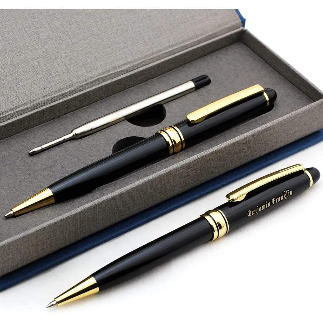 Free Engraving – Personalized Roller Ballpoint Pen, Refillable Black Ballpoint Pen with  Trim, Single-Color Design, Retractable Medium Refill, Classy  Box
