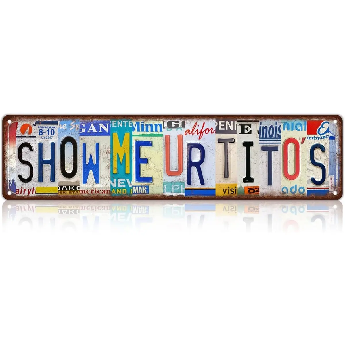 Show Me UR Titos Vintage License Plate Metal Sign 16 x 4 Inch, Funny Rustic Bar Wall Decor, Retro Street Sign Plaque for Home Bar, Man Cave, Garage, Kitchen, Pub, Bourbon Lover Gift