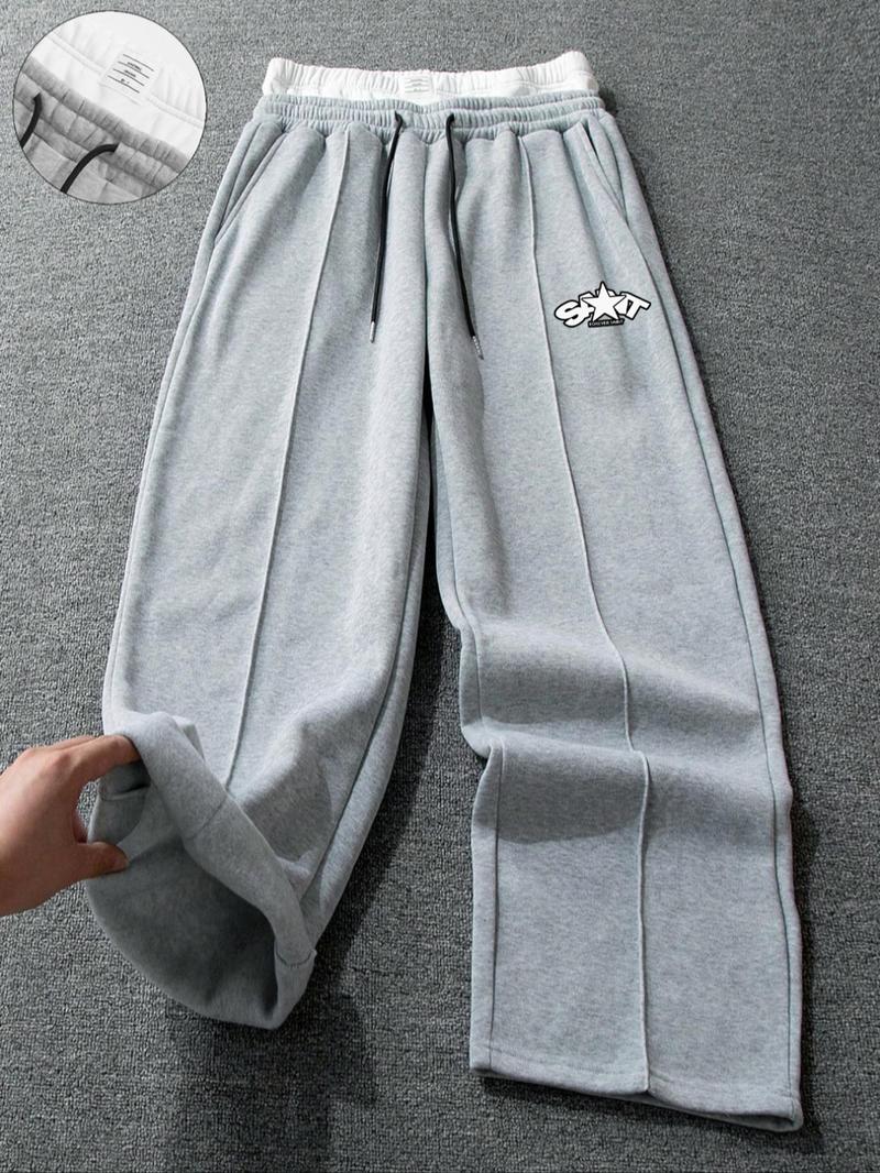 Men's 2 in 1 Drawstring Waist Wide Leg Pants, Wide Sweatpants, Regular Fit Casual Pocket Pants for Daily Wear, Men's Trousers for All Seasons
