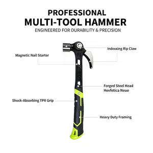 Claw Hammer with Magnetic Nail Starter,Indexing Rip Claw,Forged Steel Head,Shock-Absorbing TPR Grip,Heavy Duty Framing