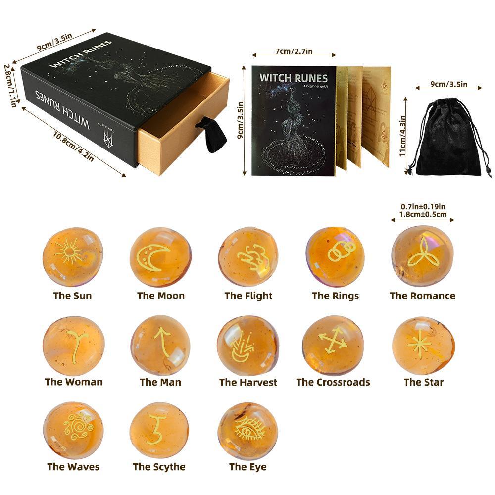 Witch Runes Set, 1 Set Glass Divination Stone with Storage Bag & Guidebook, Party Supplies for Mystical Gatherings, Witchcraft Gift Kit for Adults, Party Event Props