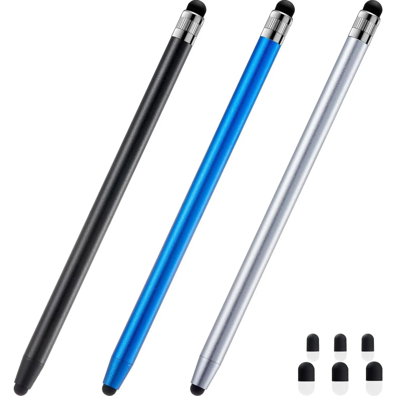 3pcs Digital Compact Precision Tip Stylus Pen for Touchscreen Devices, High Sensitivity for iPad, iPhone, Android, Daily Use (Black/Silver/Blue)